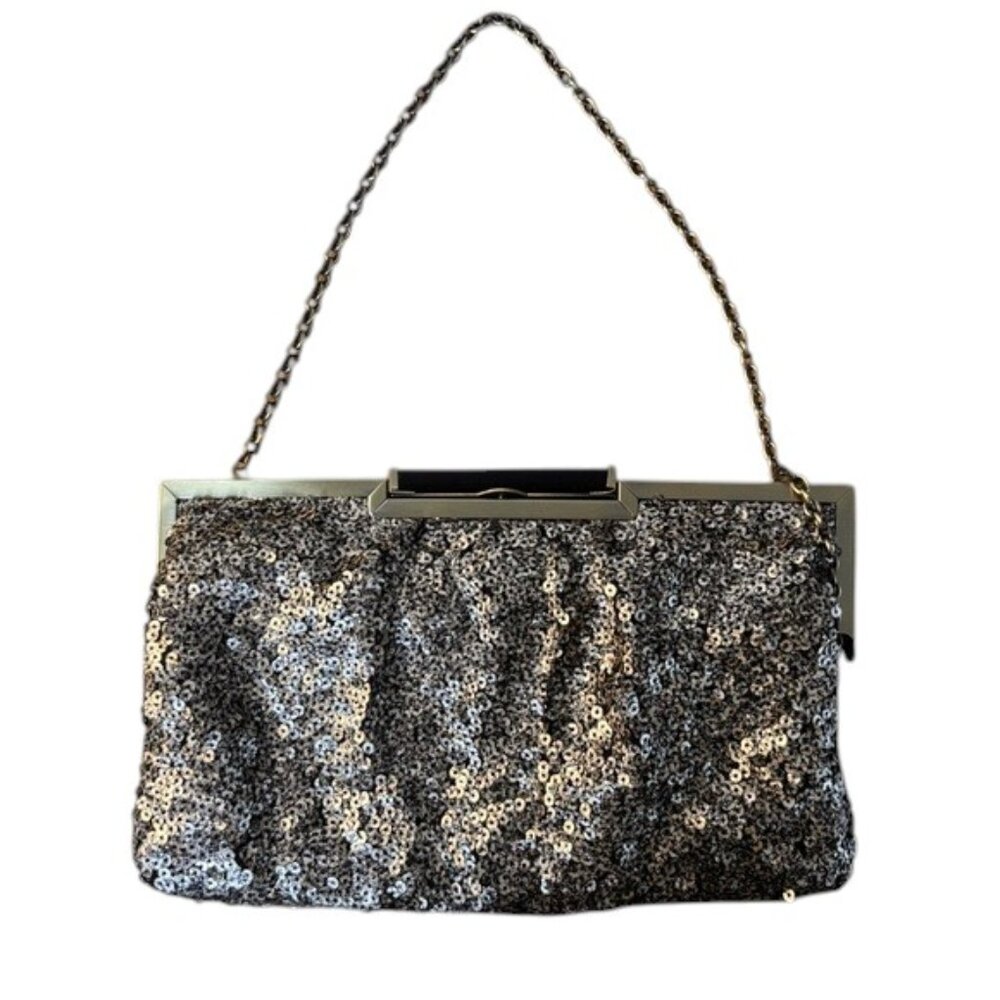 Sondra Roberts Gold Sequin Evening Clutch Purse Chain Strap